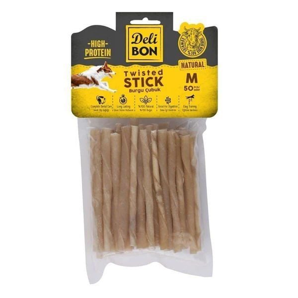 Delibon Orta Boy Deri Burgu Çubuk Köpek Ödülü 50 adet (1 paket)