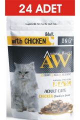 Animal World tavuklu kedi konservesi 24 Adet x 80 Gram