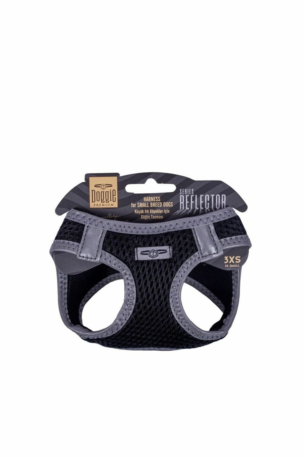 Havalı Dokuma Reflektör Serisi Küçük Irk Göğüs Tasması Siyah 3xs-22-26cm