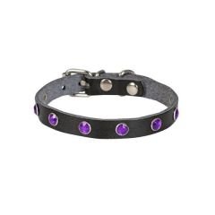 CATTİE TAŞLI DERİ KEDİ TASMASI SİYAH 1,5X26-31CM