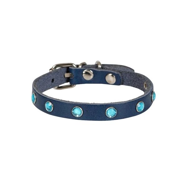 CATTİE TAŞLI DERİ KEDİ TASMASI ROYALMAVİ 1X20-23CM