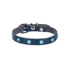 CATTİE TAŞLI DERİ KEDİ TASMASI ROYALMAVİ 1X20-23CM