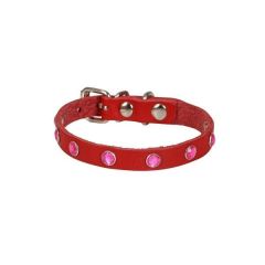 CATTİE TAŞLI DERİ KEDİ TASMASI KIRMIZI 1,5X26-31CM