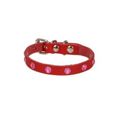 CATTİE TAŞLI DERİ KEDİ TASMASI KIRMIZI 1,2X23-28CM