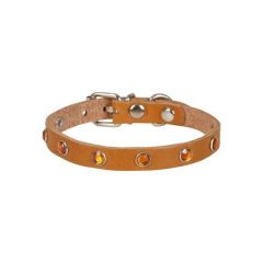 CATTİE TAŞLI DERİ KEDİ TASMASI KAMEL 1,5X27-33CM