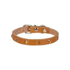 CATTİE TAŞLI DERİ KEDİ TASMASI KAMEL 1,5X27-33CM