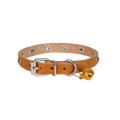CATTİE TAŞLI DERİ KEDİ TASMASI KAMEL 1,5X27-33CM