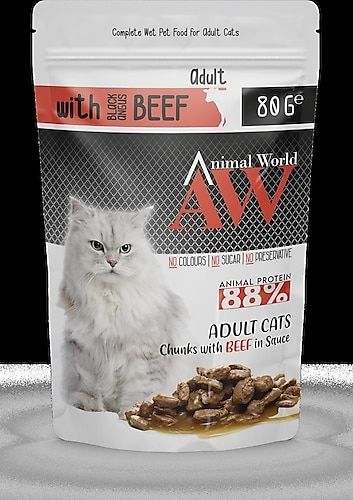 Animal World Soslu Sığır Etli 80 gr Yetişkin Kedi Konservesi