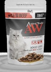 Animal World Soslu Sığır Etli 80 gr Yetişkin Kedi Konservesi