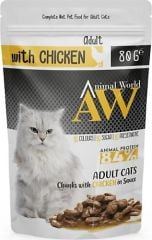 Animal World Soslu Tavuk Etli 80 gr Yetişkin Kedi Konservesi
